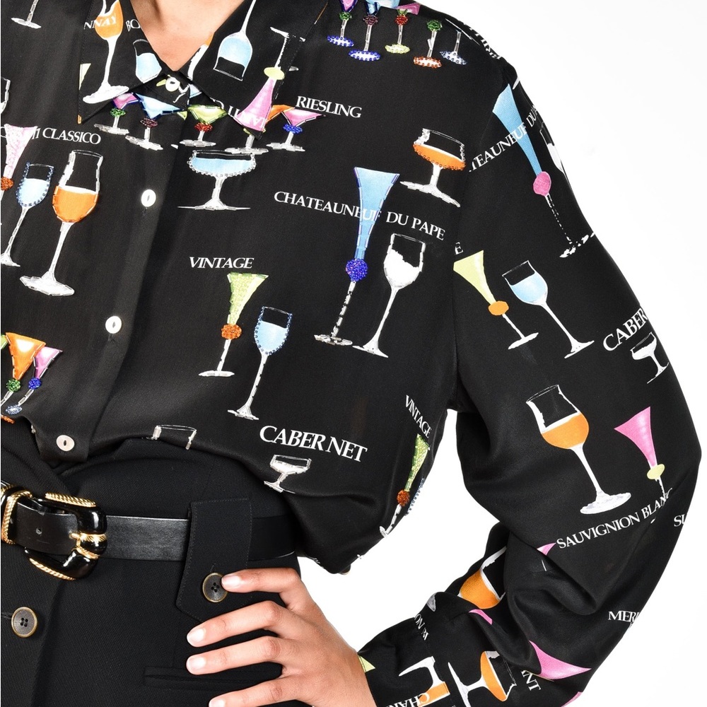Nicole Taylor Wine Mom 90s Beaded Silk Blouse - Picture 2 of 10